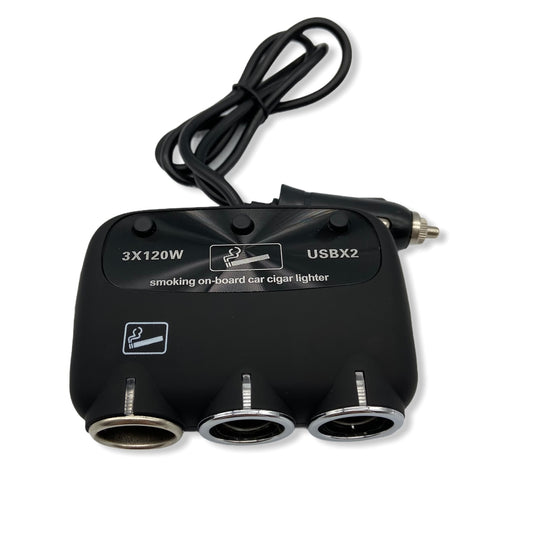 Adaptador 12v para Auto 2USB + 3 Socket