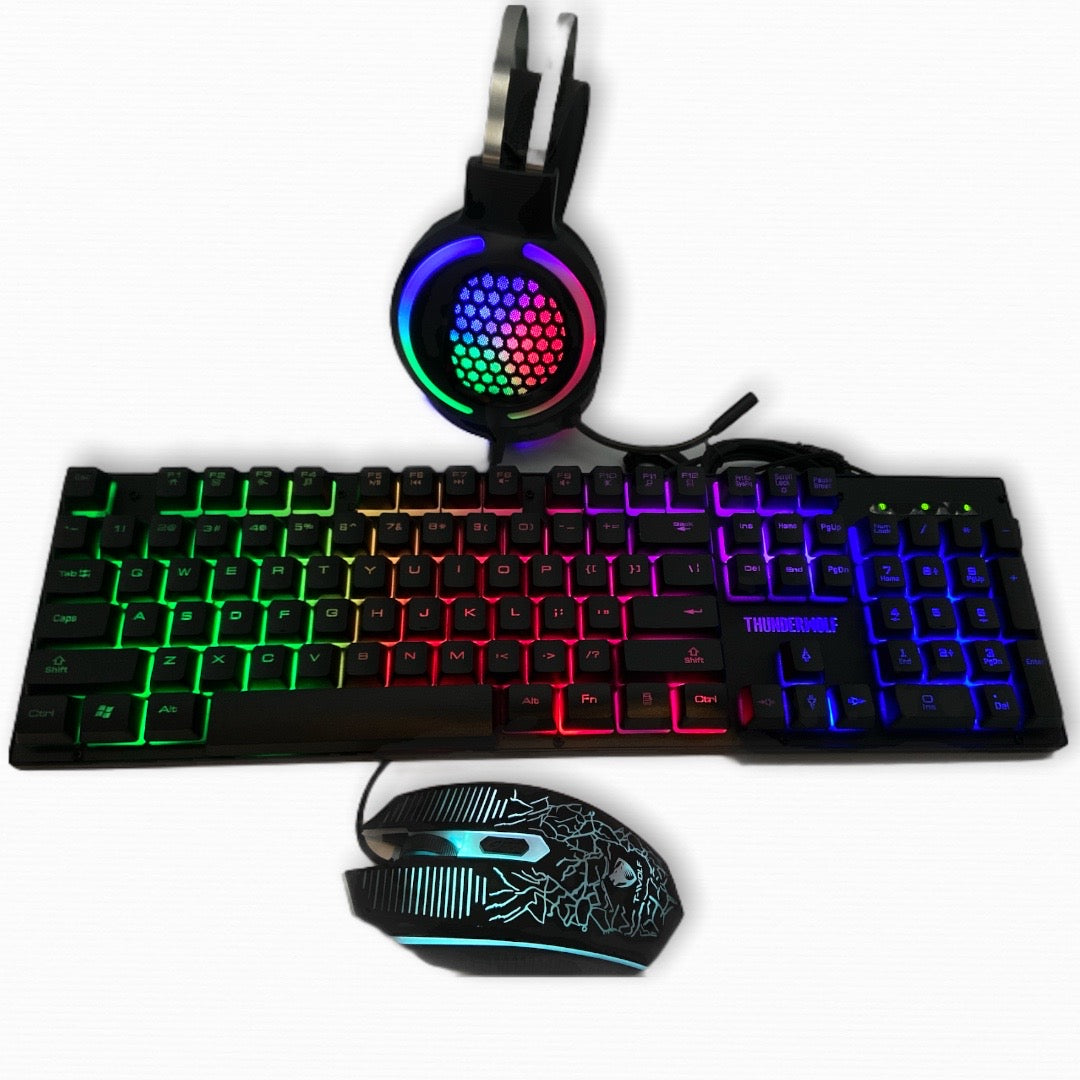 Kit Gamer 4 en 1 (Teclado, Mouse, Audífonos y Mouse Pad Gamer)