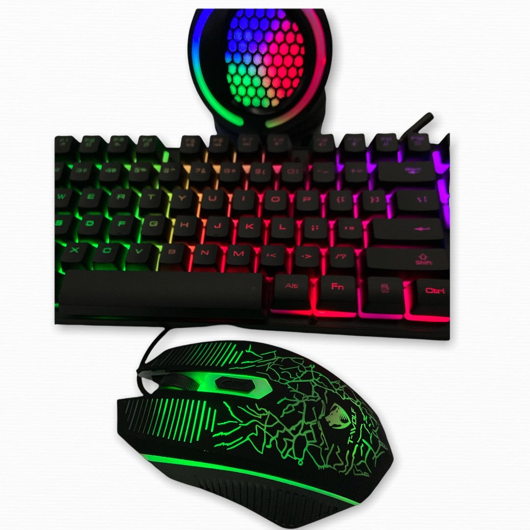 Kit Gamer 4 en 1 (Teclado, Mouse, Audífonos y Mouse Pad Gamer)