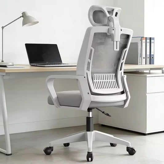 Silla para oficina color Blanco , tapiz Gris con cabecera