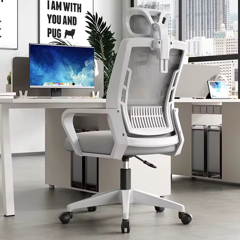 Silla para oficina color Blanco , tapiz Gris con cabecera