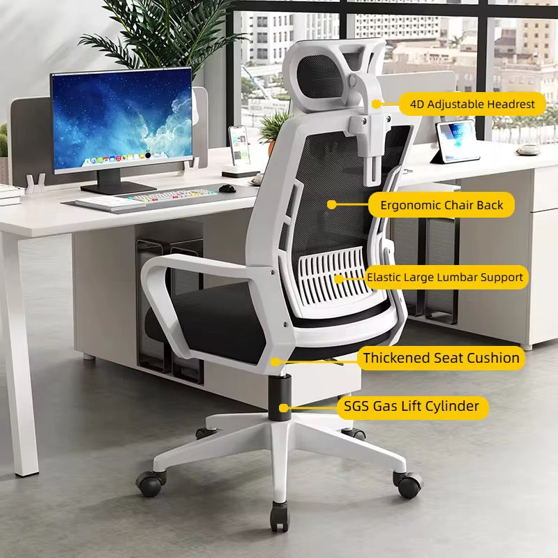 Silla para oficina color Blanco , tapiz negro con cabecera