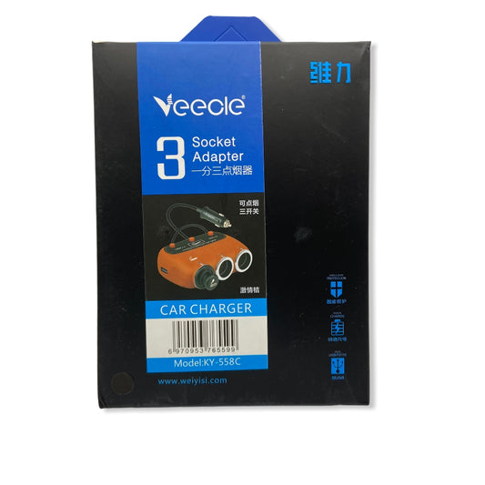 Adaptador 12v para Auto 2USB + 3 Socket