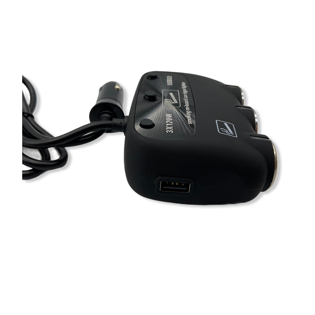 Adaptador 12v para Auto 2USB + 3 Socket