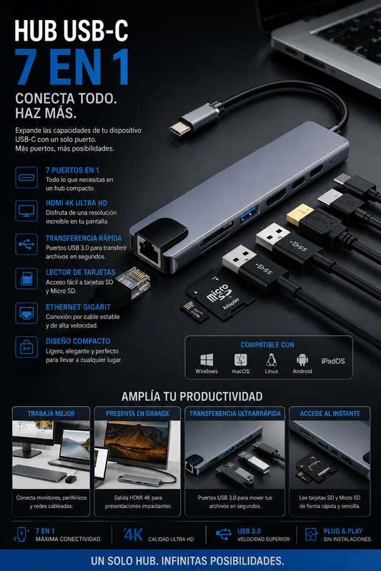 Adaptador USB C HDTV multi función