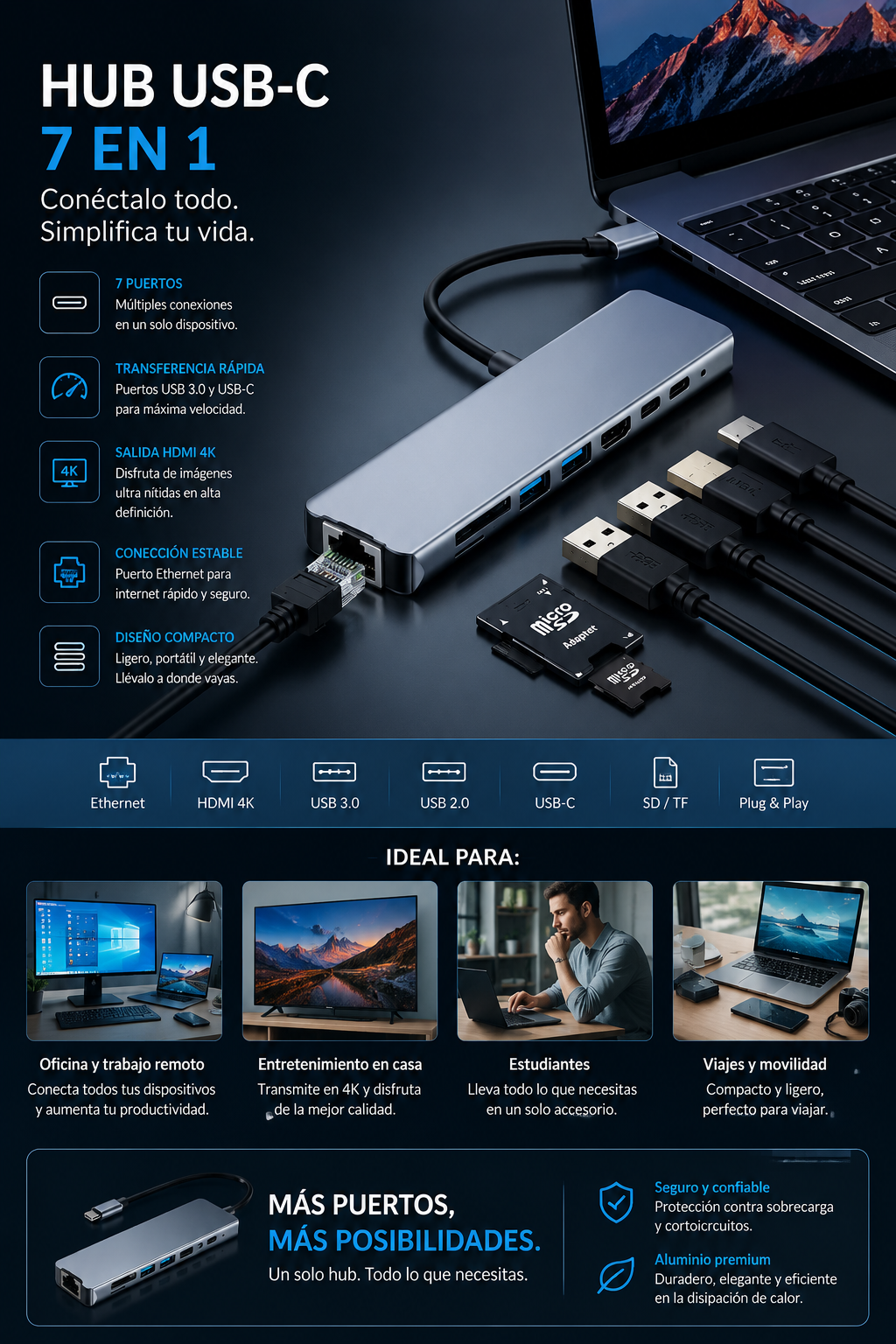 Adaptador USB C HDTV multi función