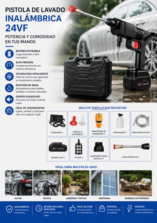 Pistola lava autos con bateria recargable