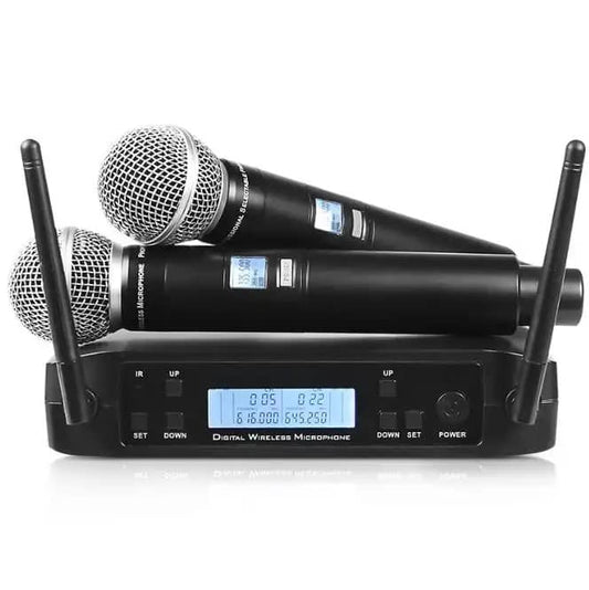 Micrófono doble UHF inalámbrico recargable