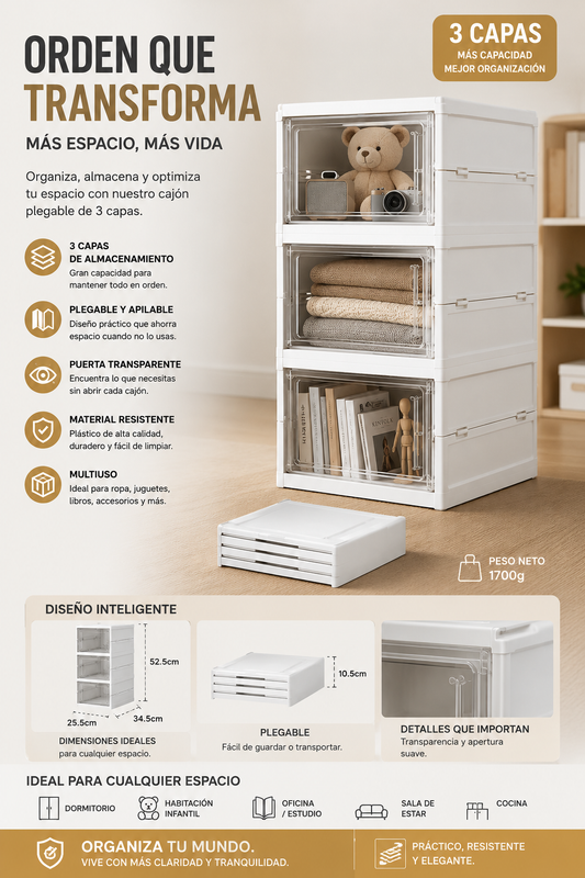 Caja organizadora de zapatos plegable x3 cajas multiuso