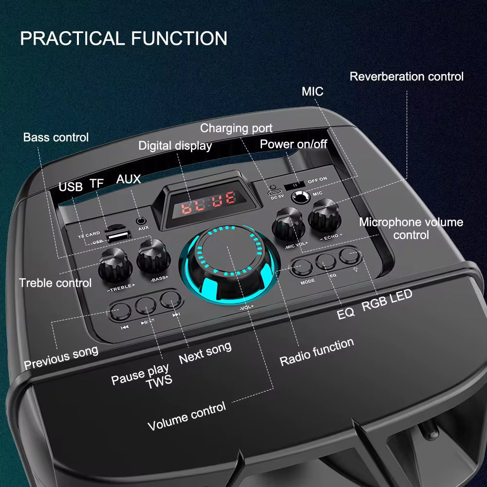 Parlante BT USB MSd FM Luz RGB