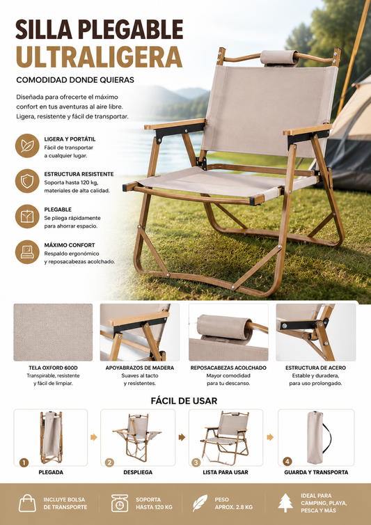Silla plegable para camping Beige