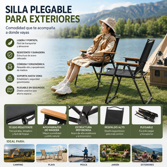Silla plegable para camping negra