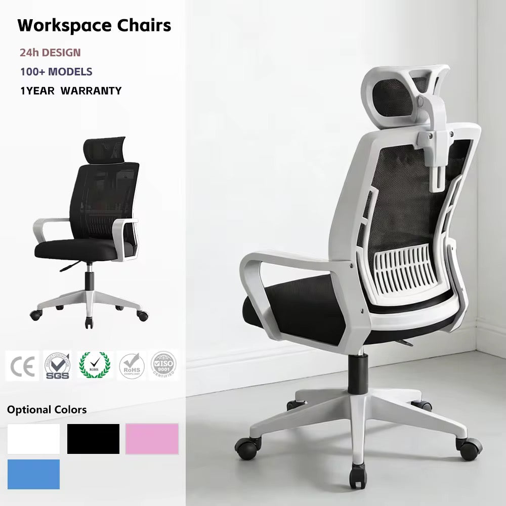 Silla para oficina color Blanco , tapiz negro con cabecera