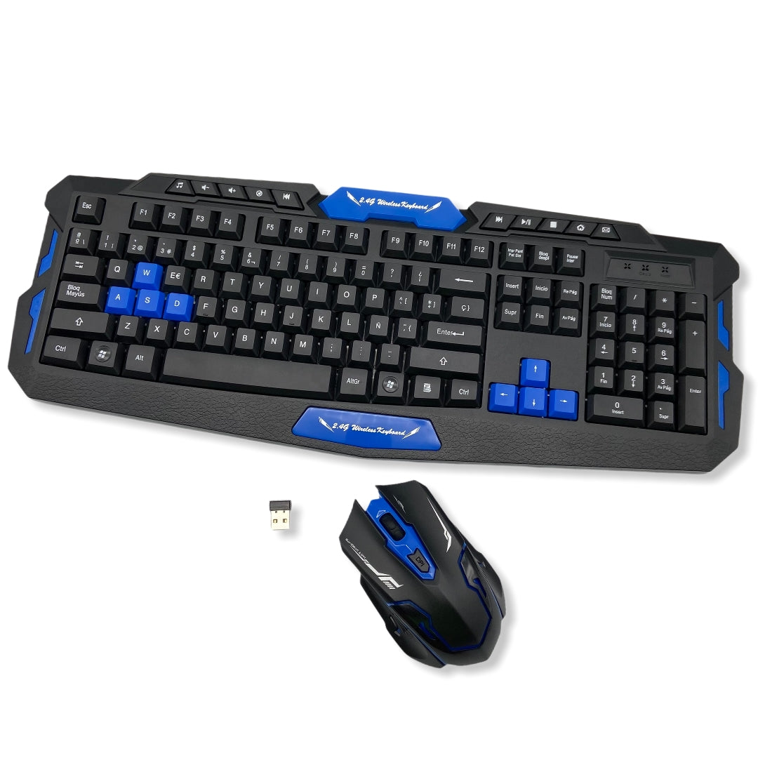 Teclado y Mouse Inalámbrico Gamer Azul HK8100