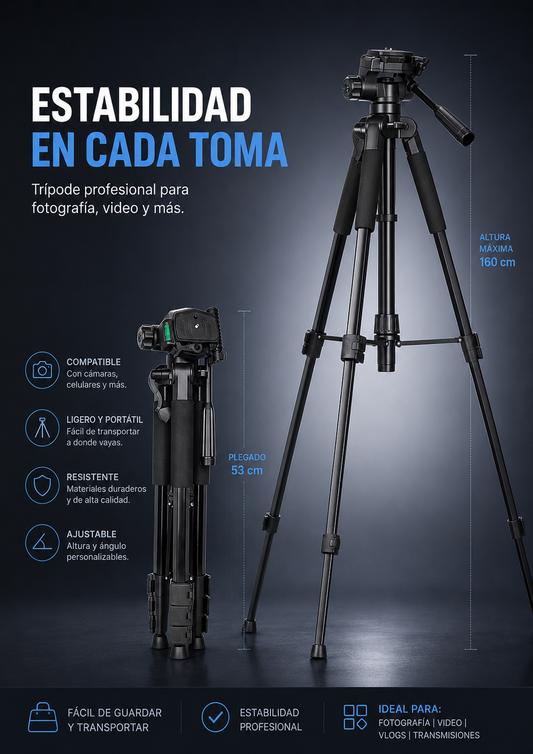 Trípode profesional para fotografía y celular 2,10 mtrs
