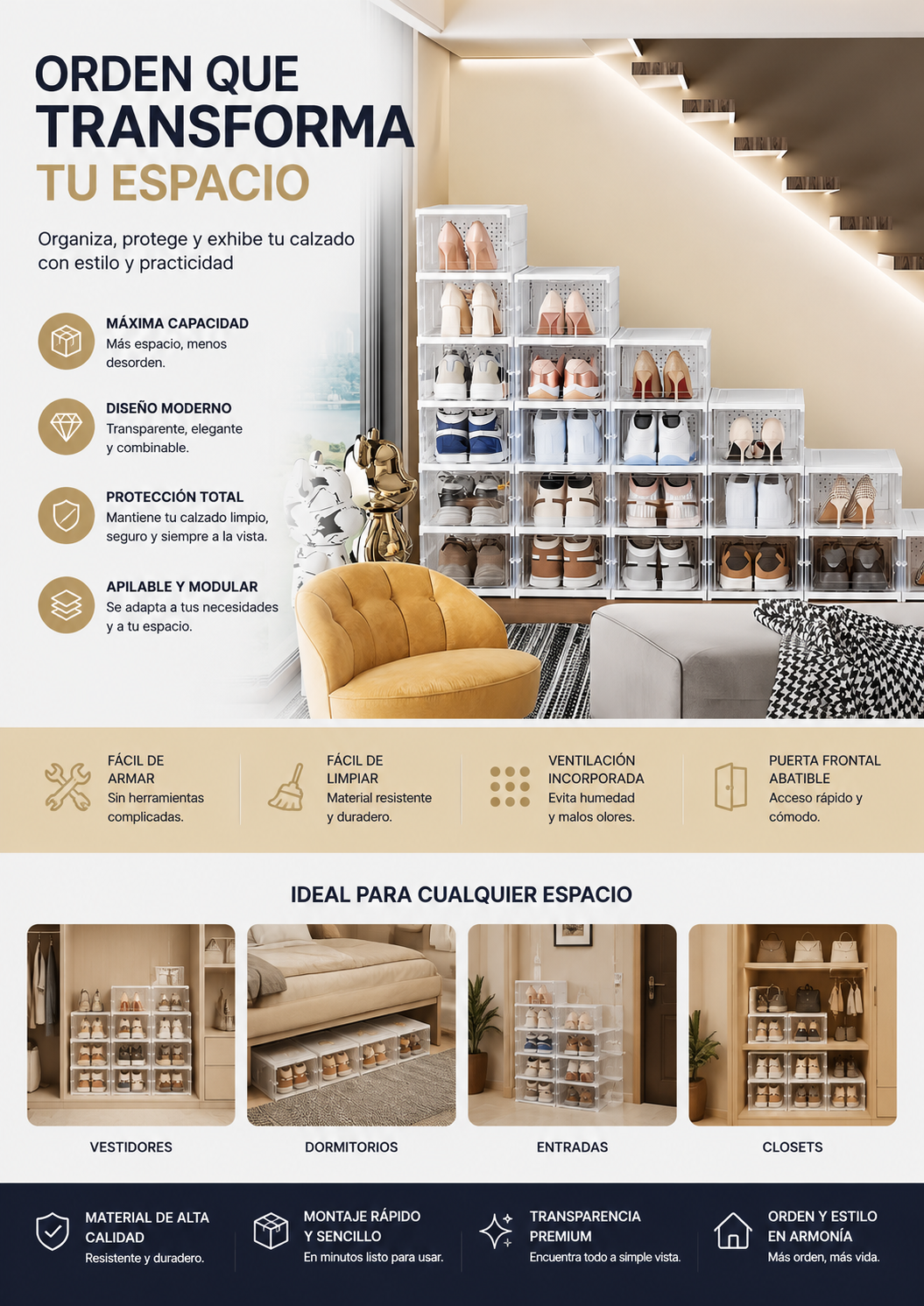 Caja organizadora de zapatos plegable x6 cajas multi uso